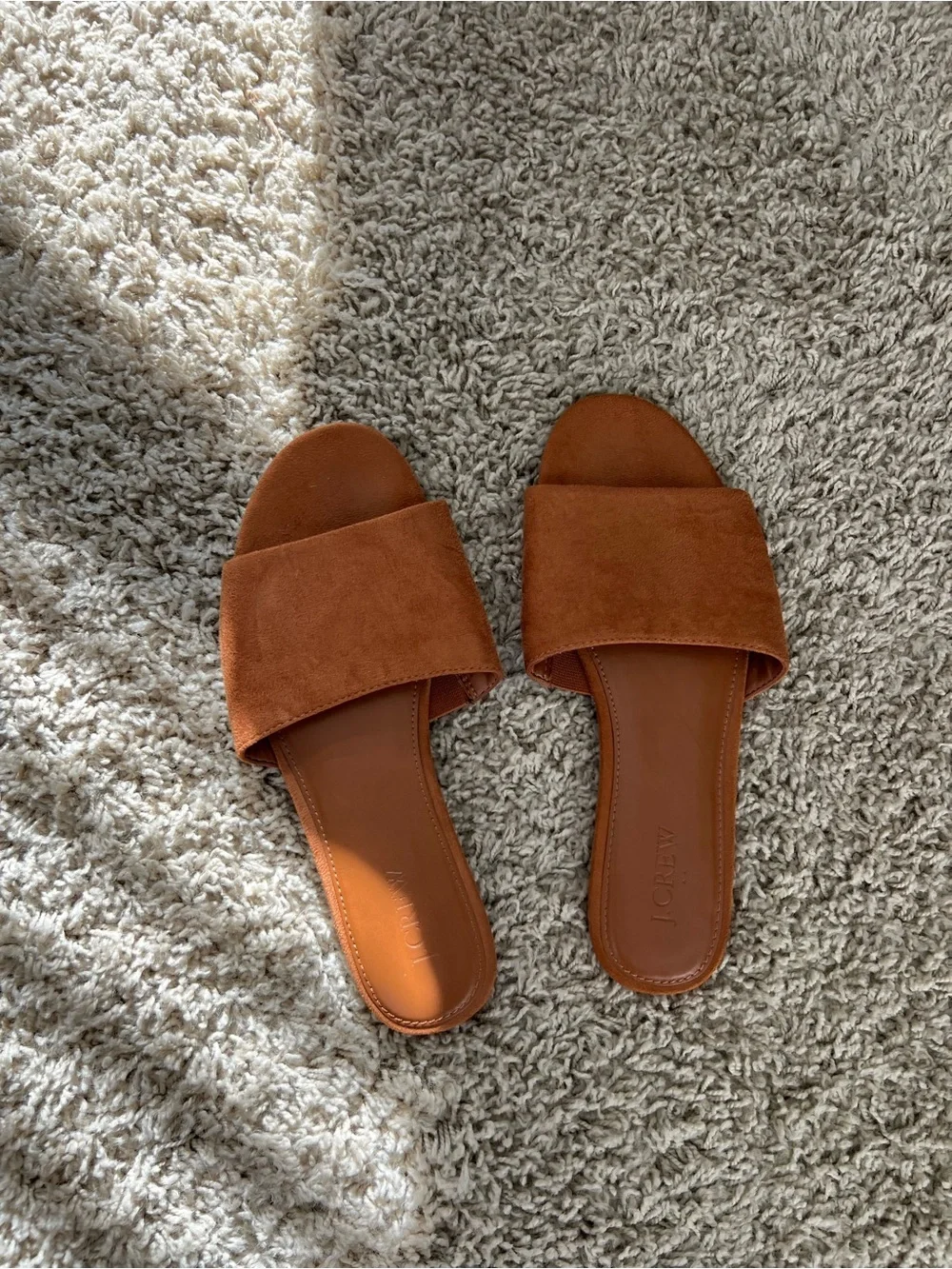 J. Crew Suede Slide Sandals in Rust Brown
